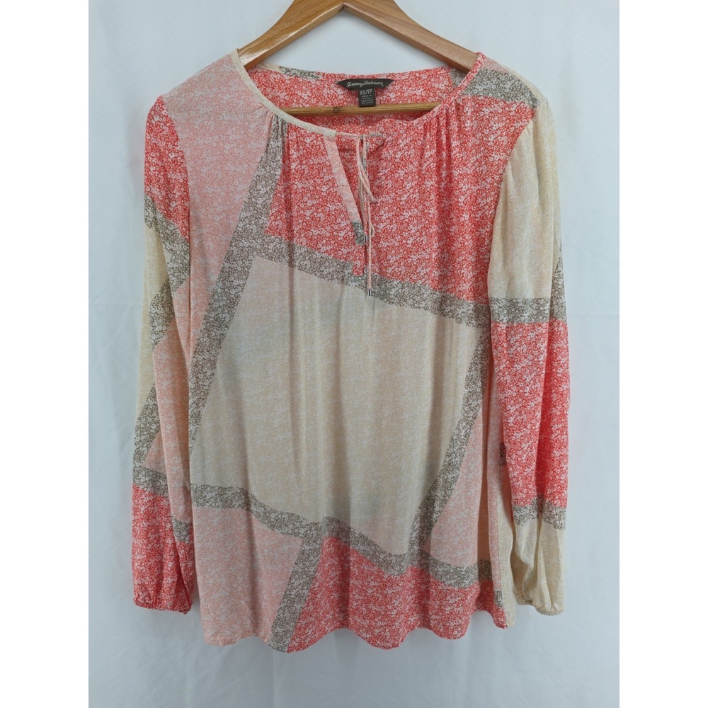 Tommy Bahama Tropical Floral Boho Tie Neck Balloon Long Sleeve Sheer Blouse XS